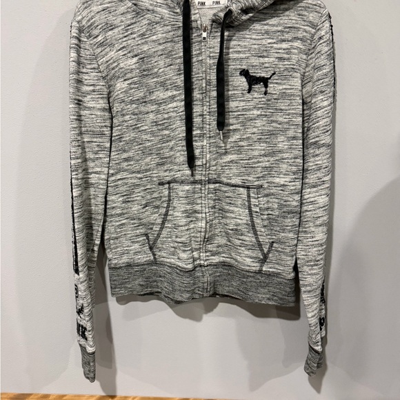 Victoria's Secret Tops - Y2K Style Victoria’s Secret PINK Sequin Dog & Sleeve Logo Hoodie - Small